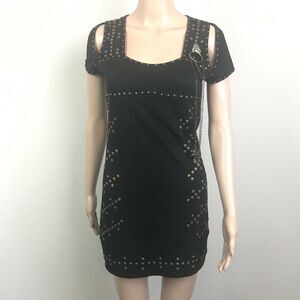 Kimikal Women's Sz S‎ Black Embellished Mini Studded Dress Goth Punk Rock Grunge